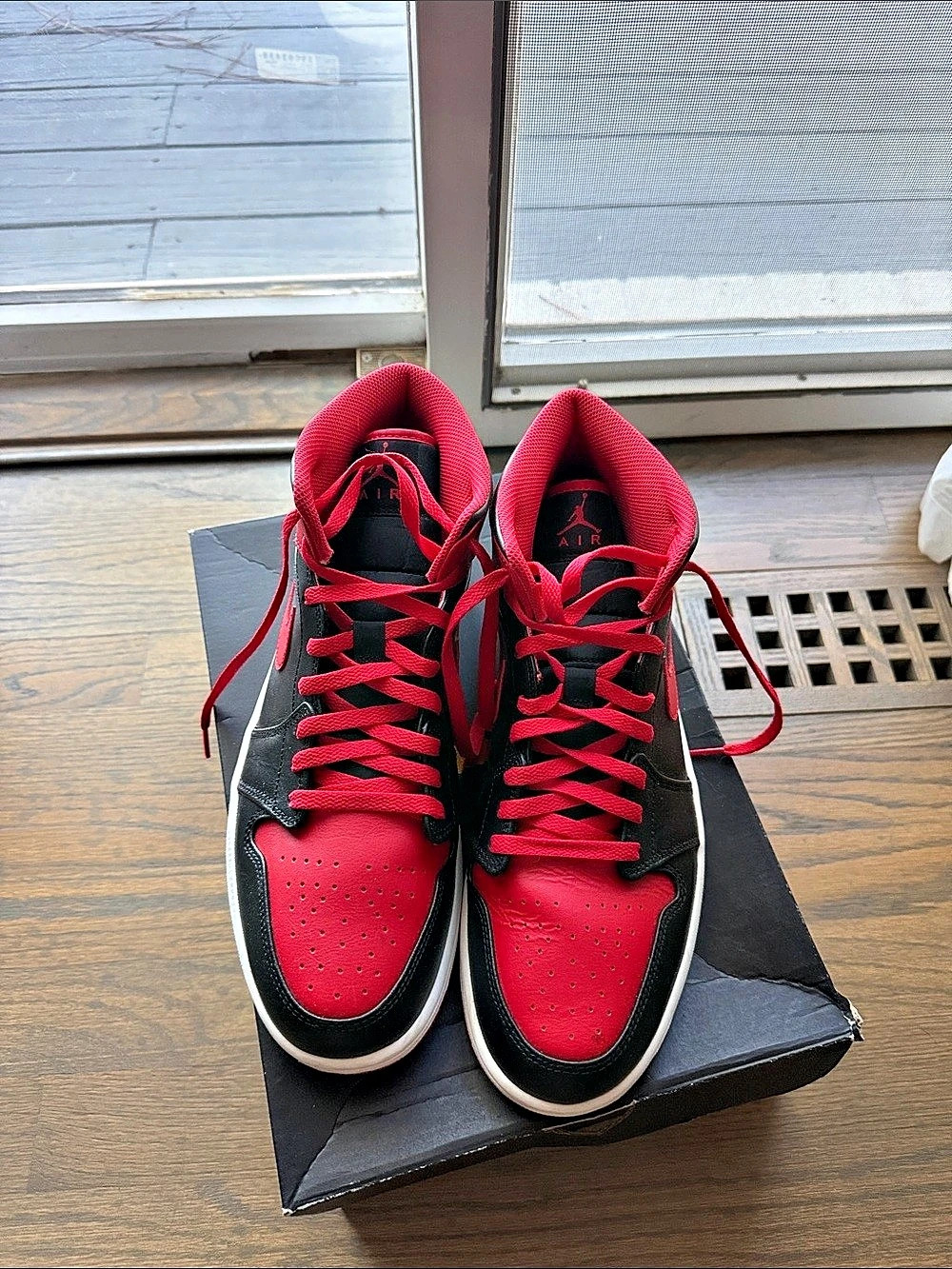 Jordan Air Jordan 1 Mid Sneakers Black & Red US 12 Like New - Picture 2 of 6